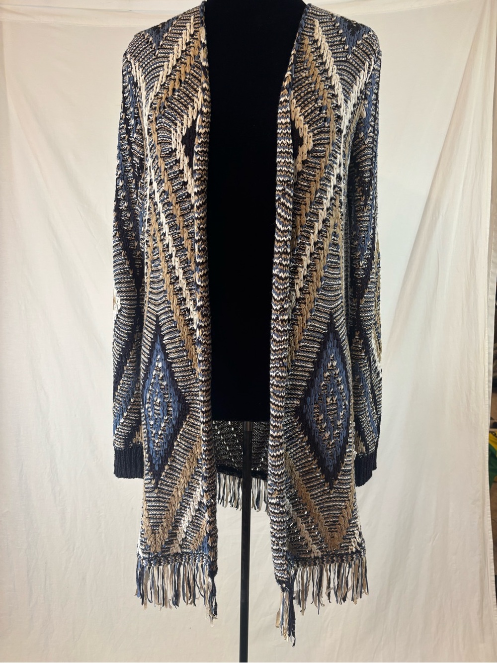 Kismet Aztec Boho Festival Fringe Duster Cardigan Southwestern Cozy Medium